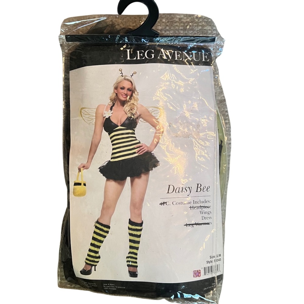 Leg Avenue Daisy Bee Costume Black Yellow Striped Dress Wings 83343 S/M